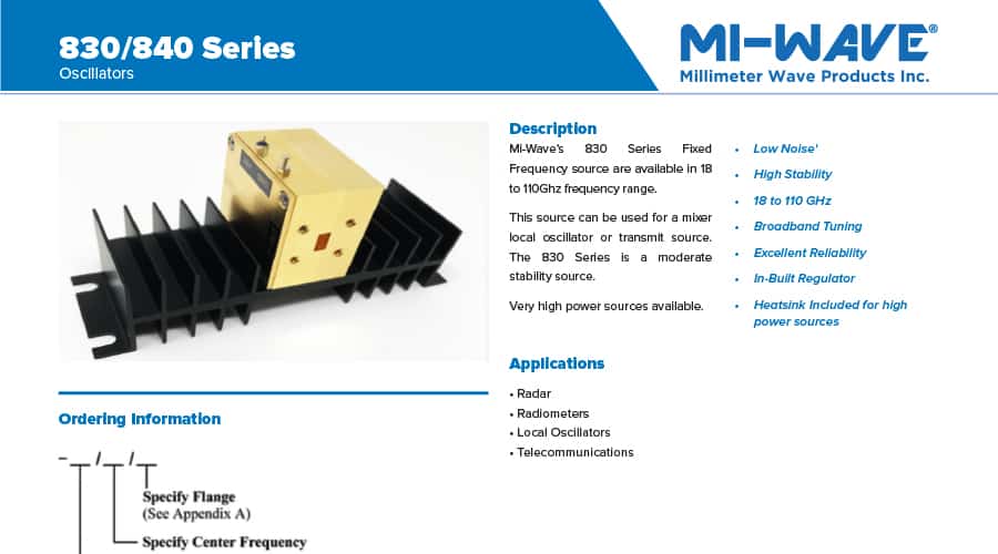 Fixed Frequency Oscillator 18 GHz to 110GHz Low Prices