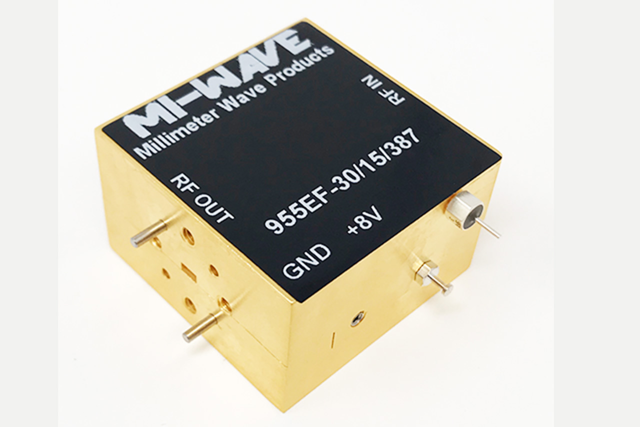 955EF-30/15/387, RF Power Amplifier, 60GHz - 90GHz, Small Signal Gain (dB) 30 dB, Output Power @ Psat (dBm) 15 dBm, Noise Figure (dB) 5 dB