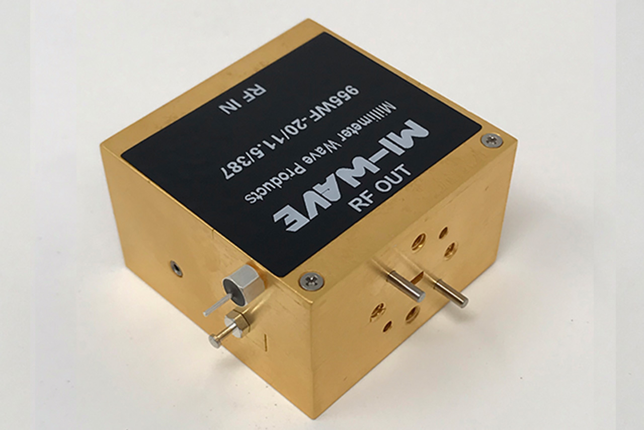 955WF-20/11.5/387H, 75 GHz - 110 GHz, Small Signal Gain 25 dB, Noise Figure 12 dBm, Gain Flatness ± 6 dB